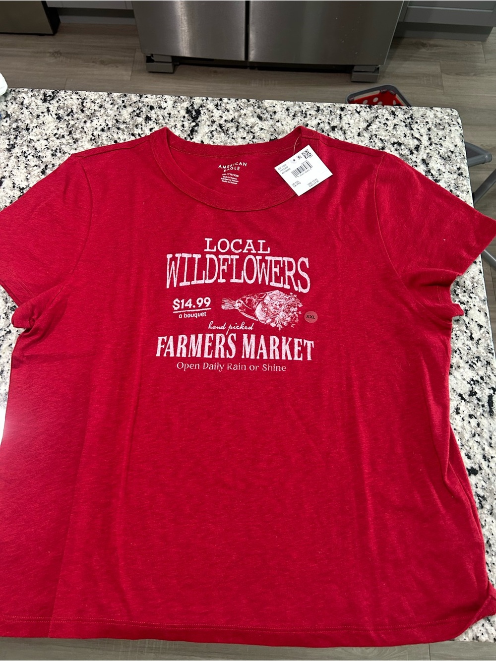 American Eagle Outfitters Red 'Local Wildflowers Farmers Market' Graphic Tee